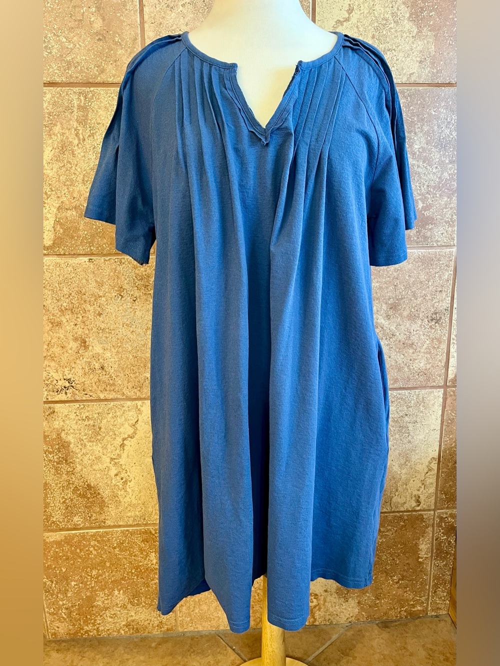 Umgee Blue Pleated Short-Sleeve Women’s Dress Size 1XL